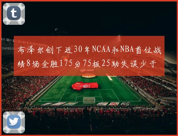 布泽尔创下近30年NCAA和NBA首位战绩8场全胜175分75板25助失误少于10